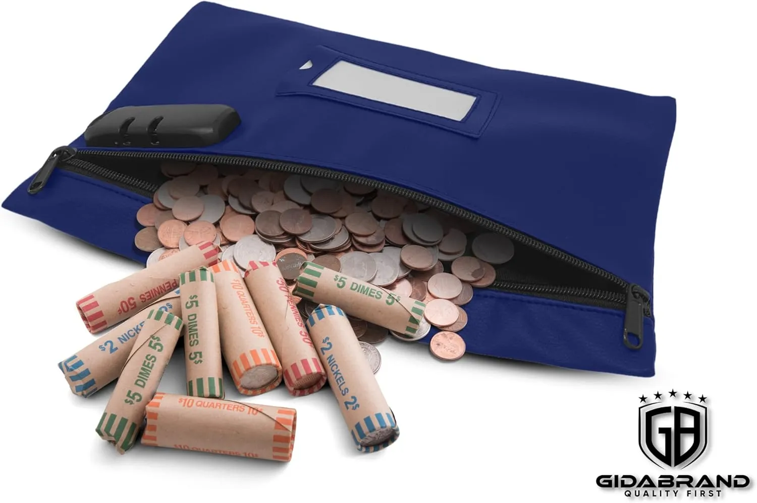 Leatherette Money Bag with Navy Blue Lock | 12x8 Inch | Cash, Bank Deposit & Mney Bank Bags With Zipper