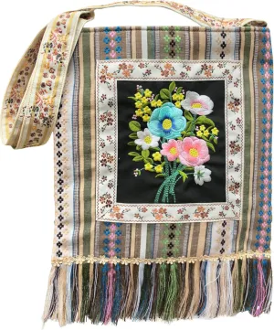 Leimandy Boho Embroidered Crossbody Bag 11 * 11 Inches Double Side Strap Built-in Pocket Ethnic Bags L6