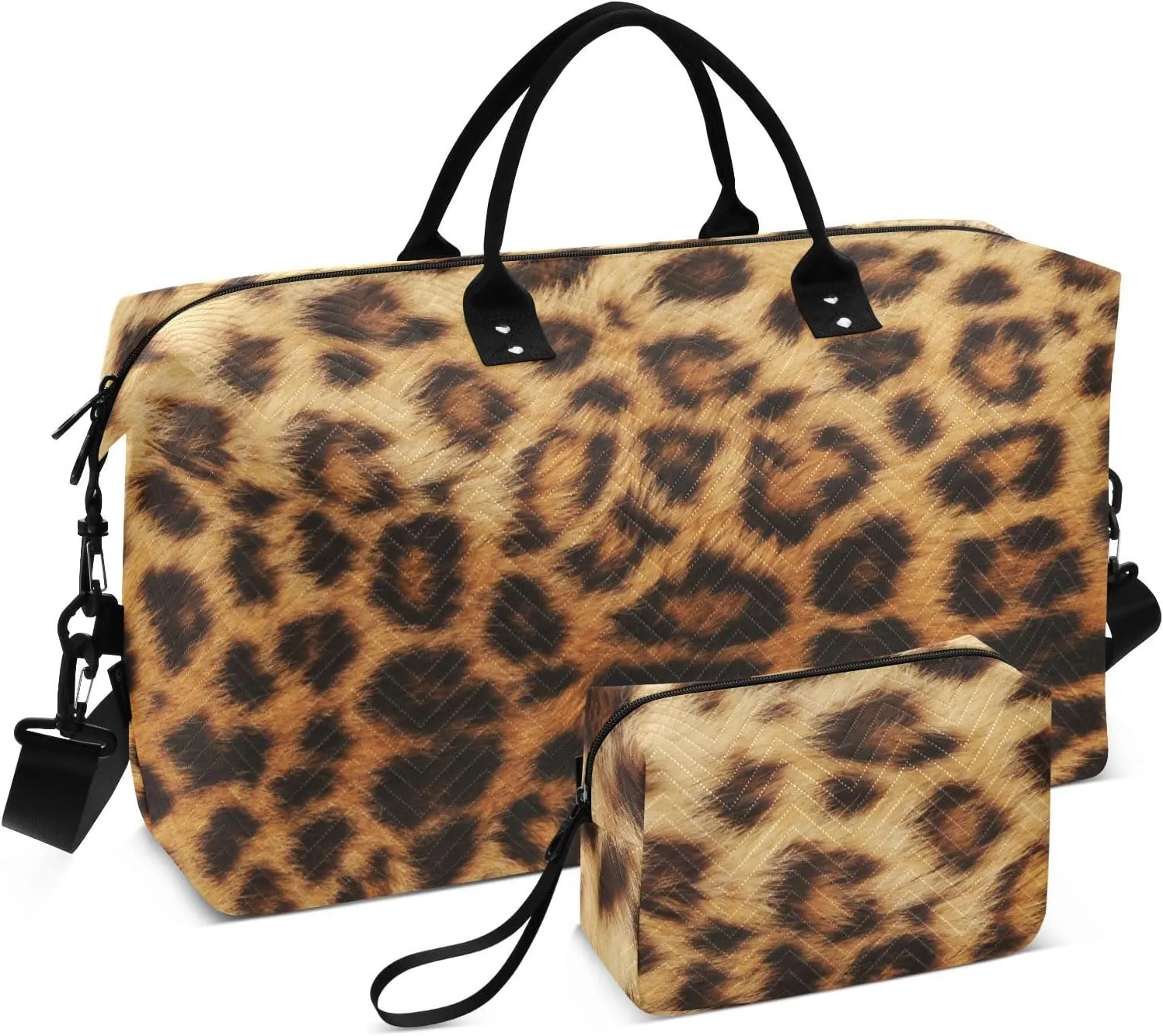 Leopard Duffel Bags Overnight Bag Sport Training Bag with Adjustable Strap for Yoga Multifunctional Fur Texture