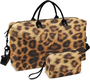 Leopard Duffel Bags Overnight Bag Sport Training Bag with Adjustable Strap for Yoga Multifunctional Fur Texture