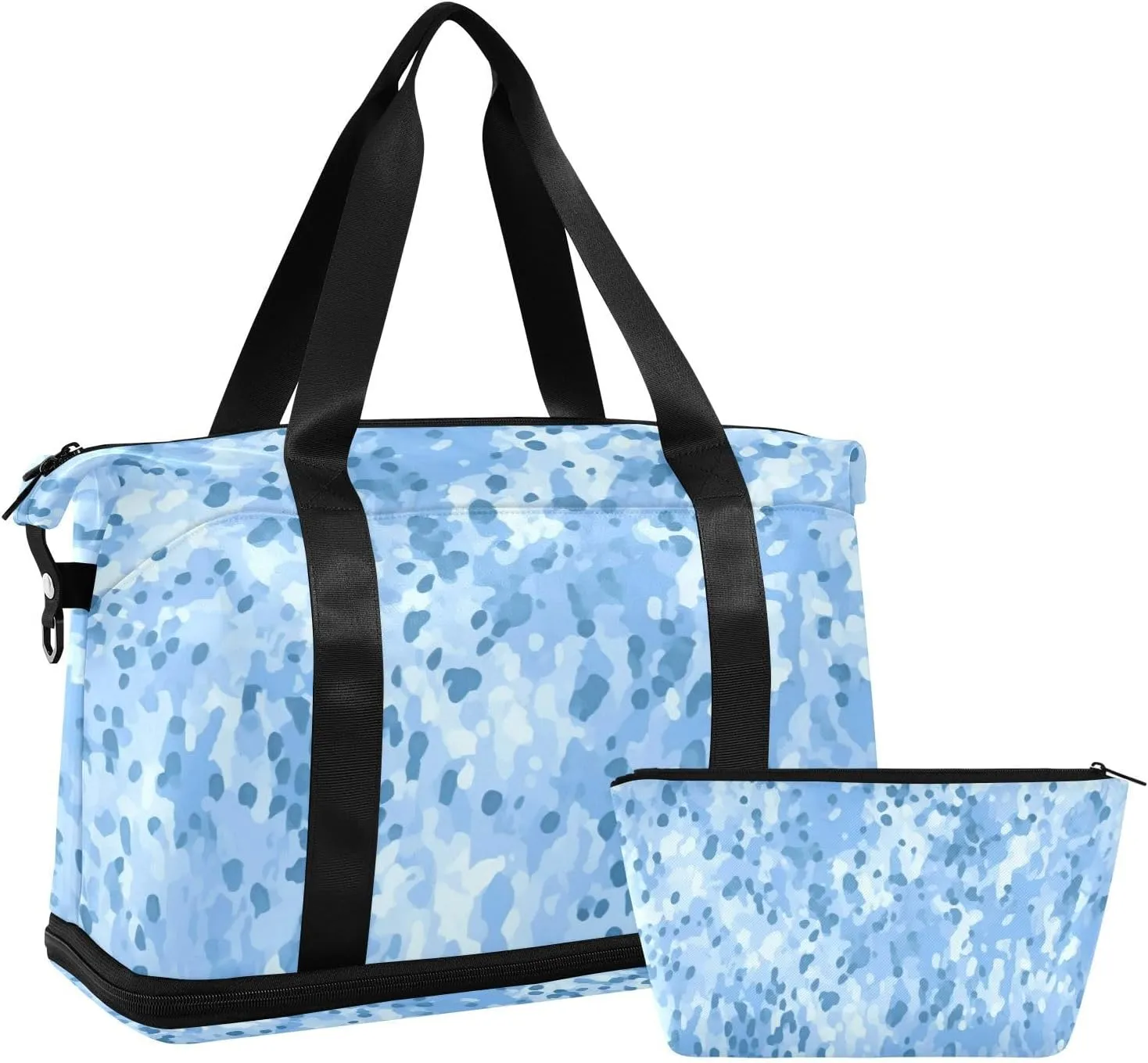Leopard Fur Blue Duffel Bag Lightweight Carry On Gym Bags for Travel and Weekends, Versatile Overnight Bag with Shoe Compartment