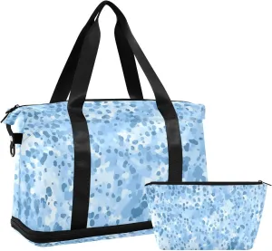 Leopard Fur Blue Gym Bag - Weekender Overnight Bags for Women Men, Sport Travel Duffel Bag with Wet Pocket & Shoe Compartment