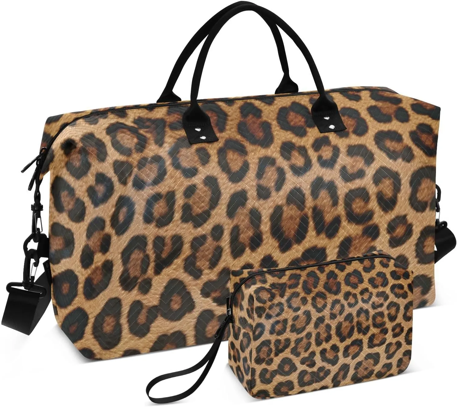 Leopard Fur Texture Large Travel Duffel Bag, Sports Tote Gym Bag, Shoulder Weekender Overnight Bag for Women Men, Carry On Luggage with Toiletry Bags