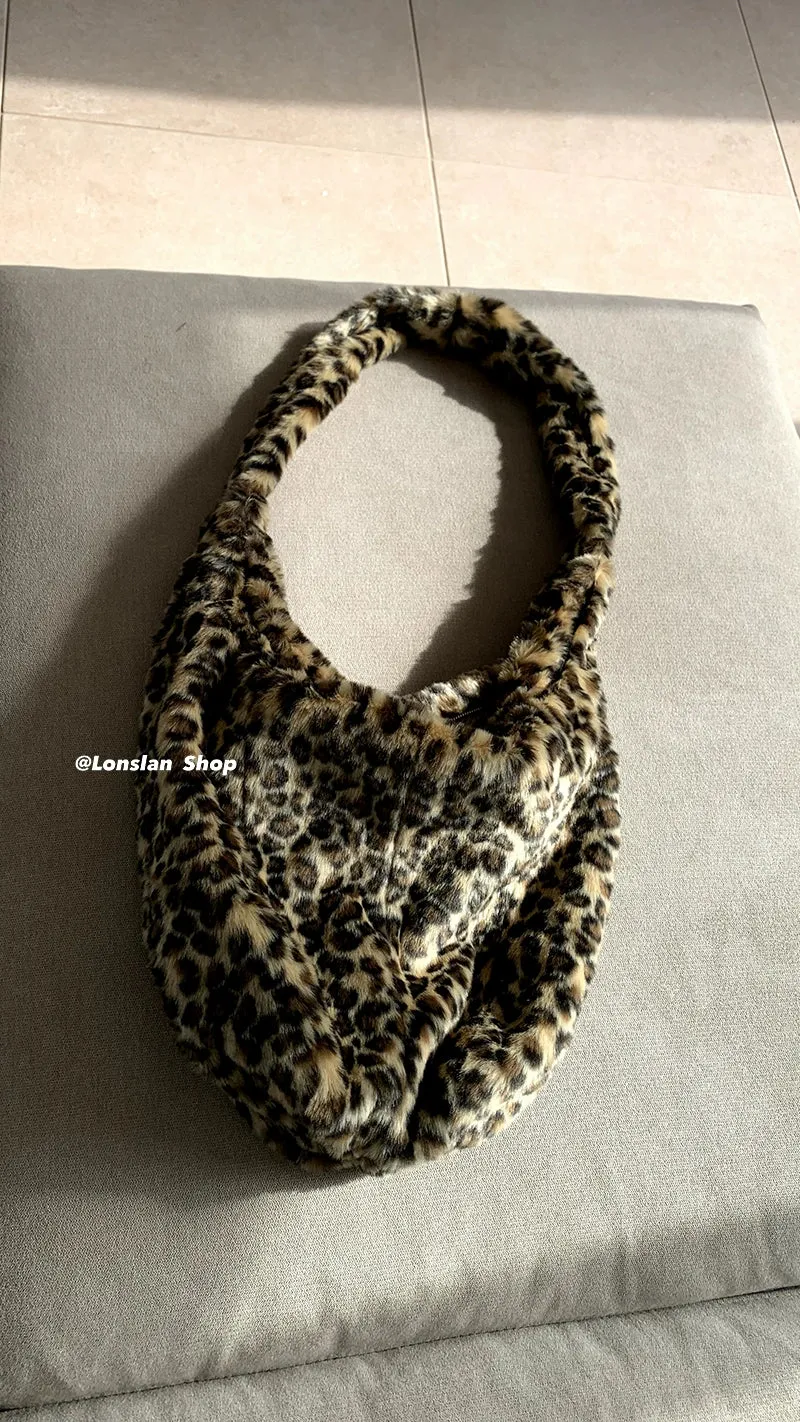 Leopard Print Faux Fur Crossbody Bag