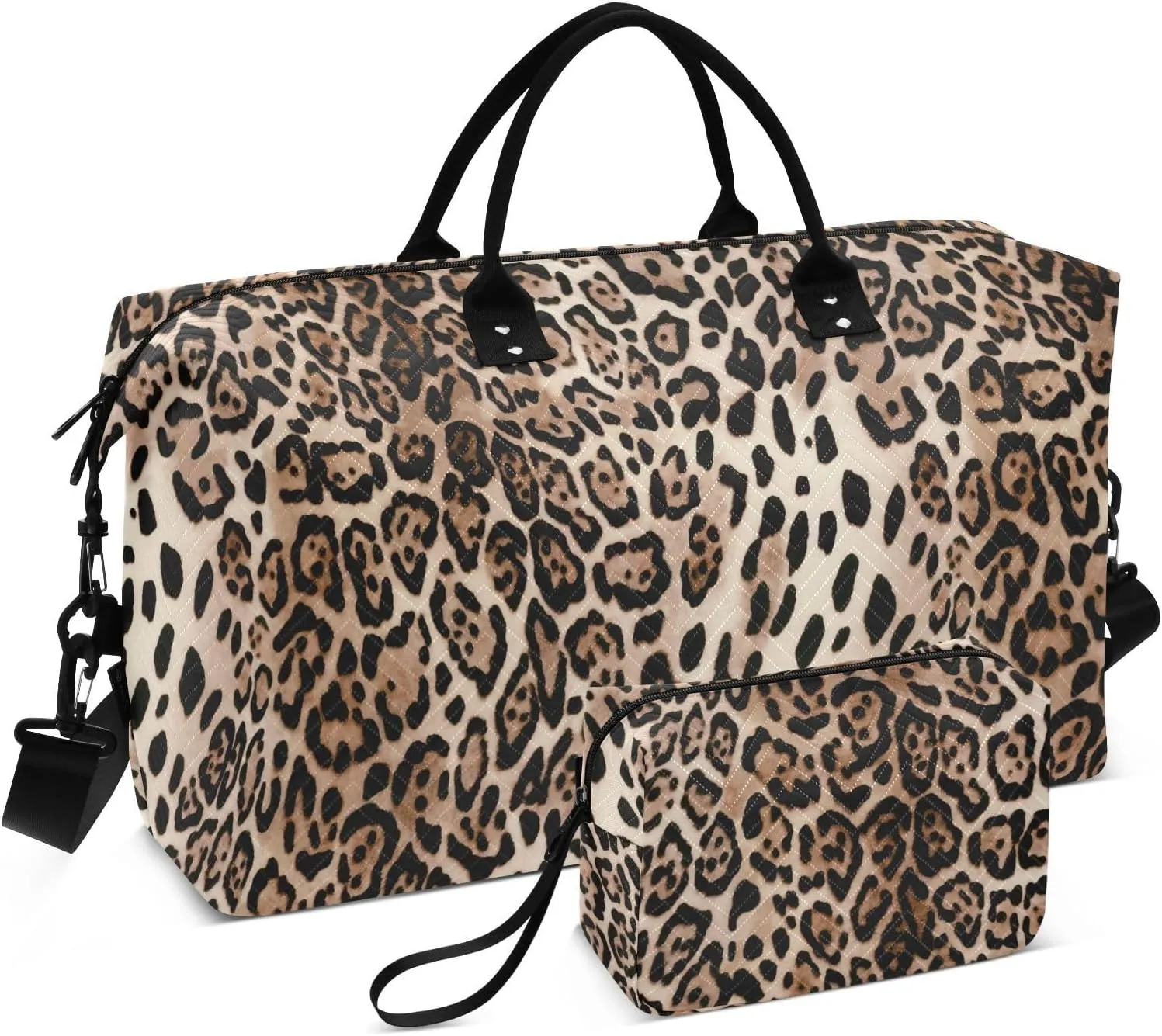 Leopard Skin Travel Bag Weekender Duffel Bag Sports Duffel Bags with Toiletry Bag for Workout Foldable Animal Fur Texture