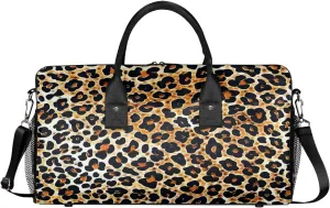 Leopard Travel Duffle Bag for Women Men Foldable Waterproof Weekender Bag Carry on Tote for Overnight Sports Gym Leopard Print Faux Fur