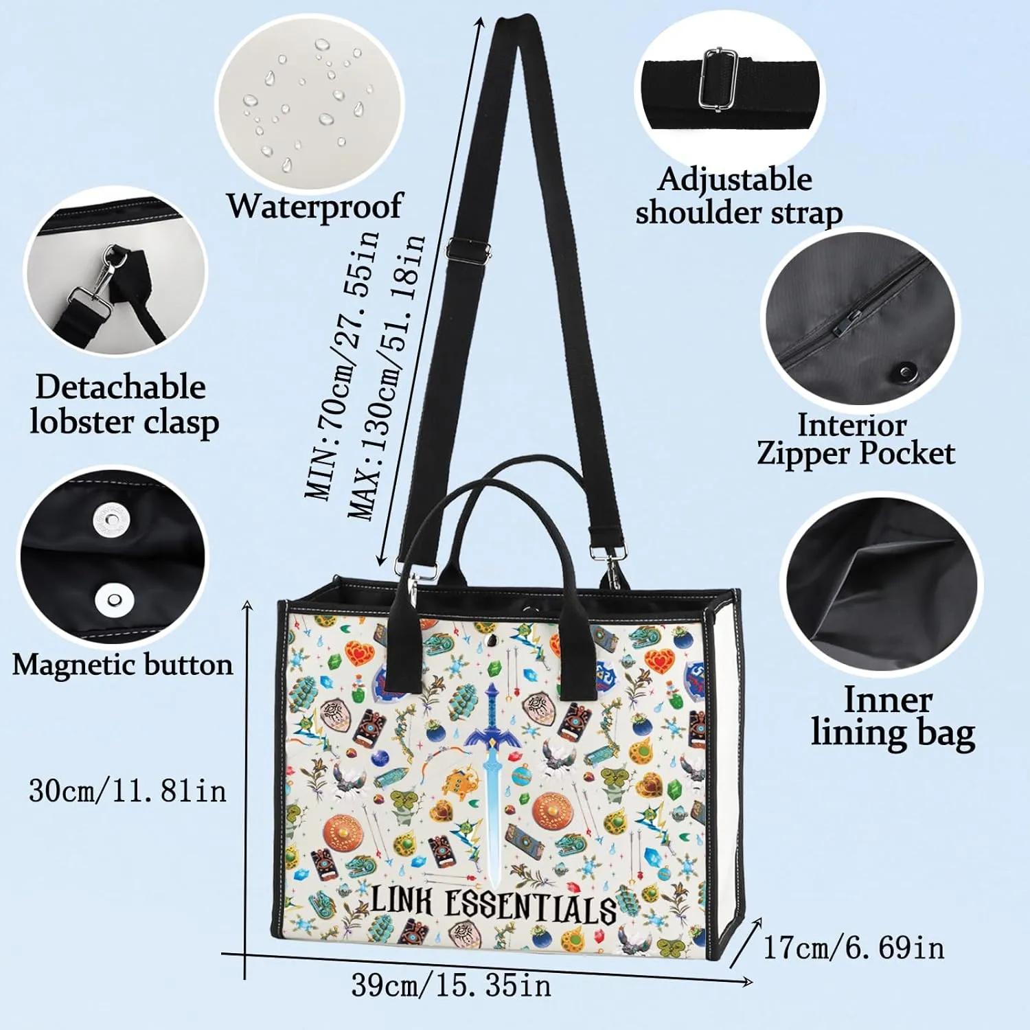 LEVLO Cartoon Game Canvas Tote Bag - Fans Gift Link Essentials Shoulder Bag Merchandise