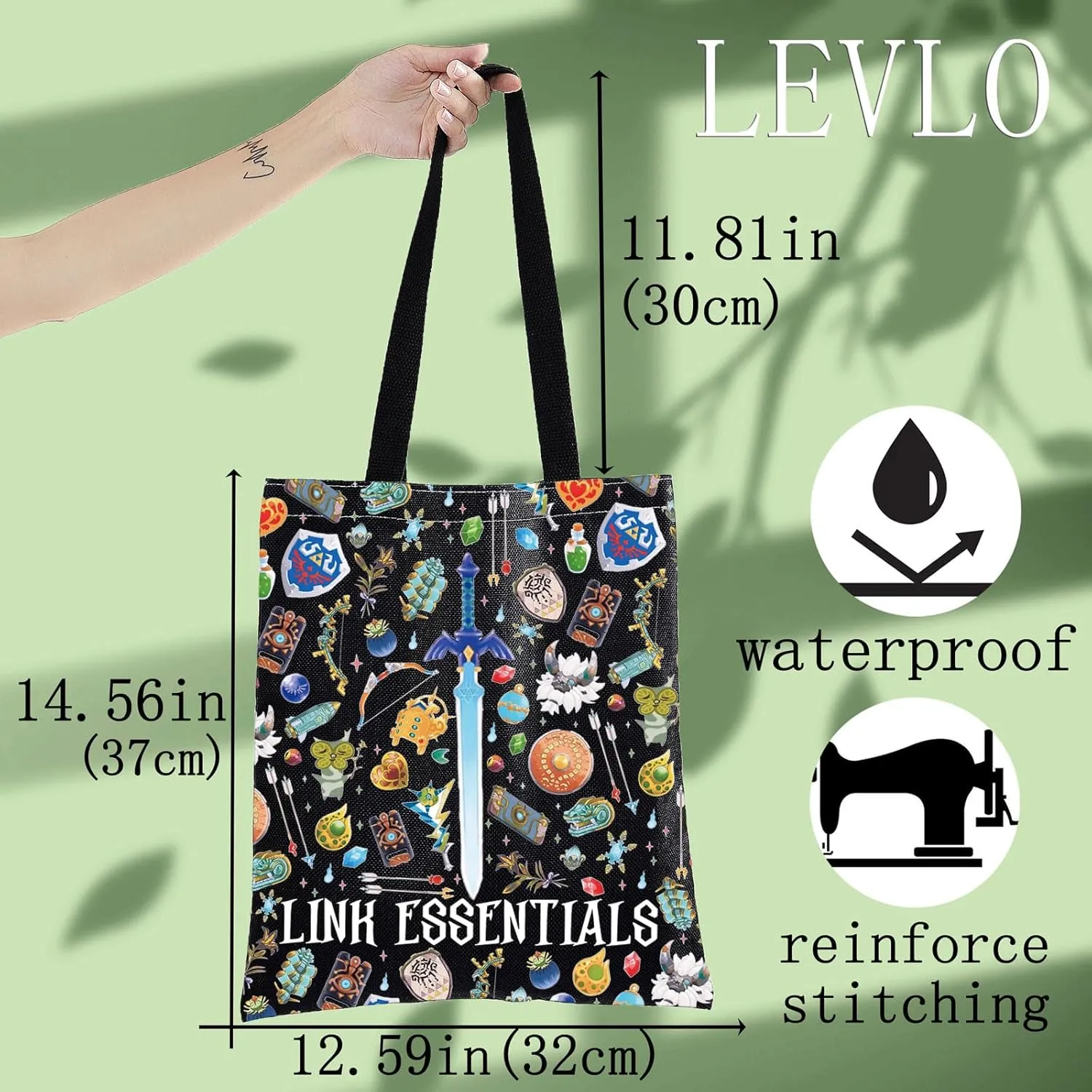 LEVLO Cartoon Game Canvas Tote Bag - Fans Gift Link Essentials Shoulder Bag Merchandise