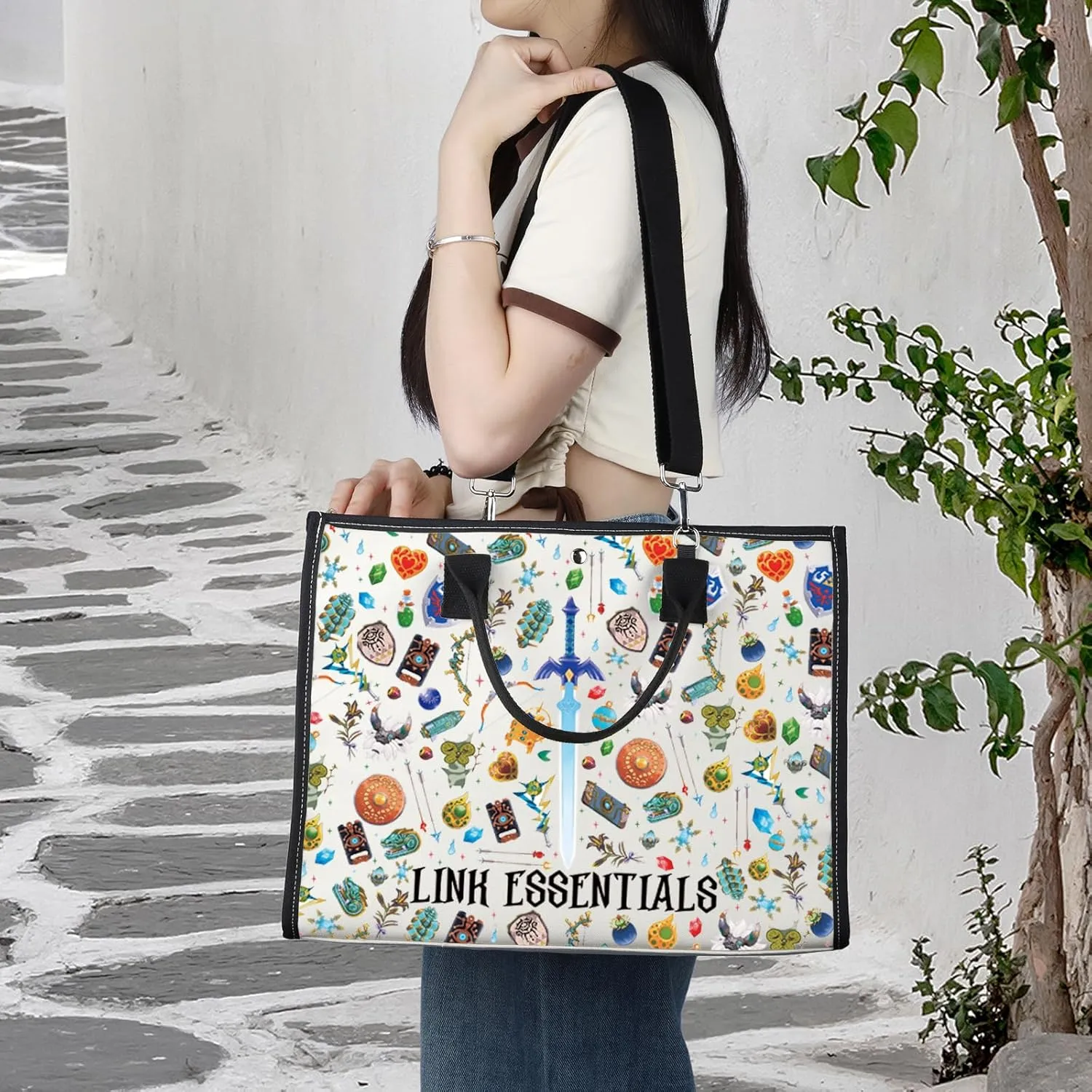 LEVLO Cartoon Game Canvas Tote Bag - Fans Gift Link Essentials Shoulder Bag Merchandise