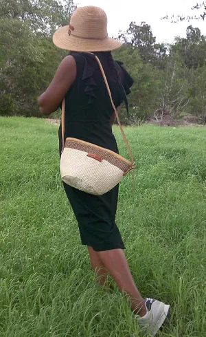Life Top Handmade Sisal African Crossbody Bag, Hand Woven Market Economical Grocery Shopping Bags with Leather Strap Handles and Zipper Closure, Summer Beach Handbag, Straw Shoulder Purse for Women Travel