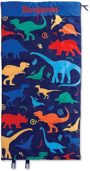 Lillian Vernon Dinosaur Personalized Indoor Sleeping Bag - Kids Sleepover & Napper Sleep Sack - Plush, Cute, & Cozy Cotton Poly Blend - Girls, Boys, & Toddler 30” x 60” Size