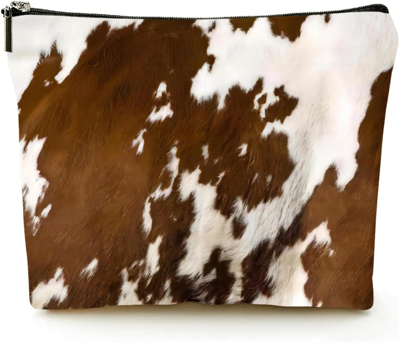 Linen cosmetic bag-beige Rustic Cowhide With Black And Brown Spots Fur Cosmetic Bag for Women/girles，Large Capacity Makeup Bags Travel Toiletry Bag ，Storage Makeup Bag（ 8.8 inx7.2in）.