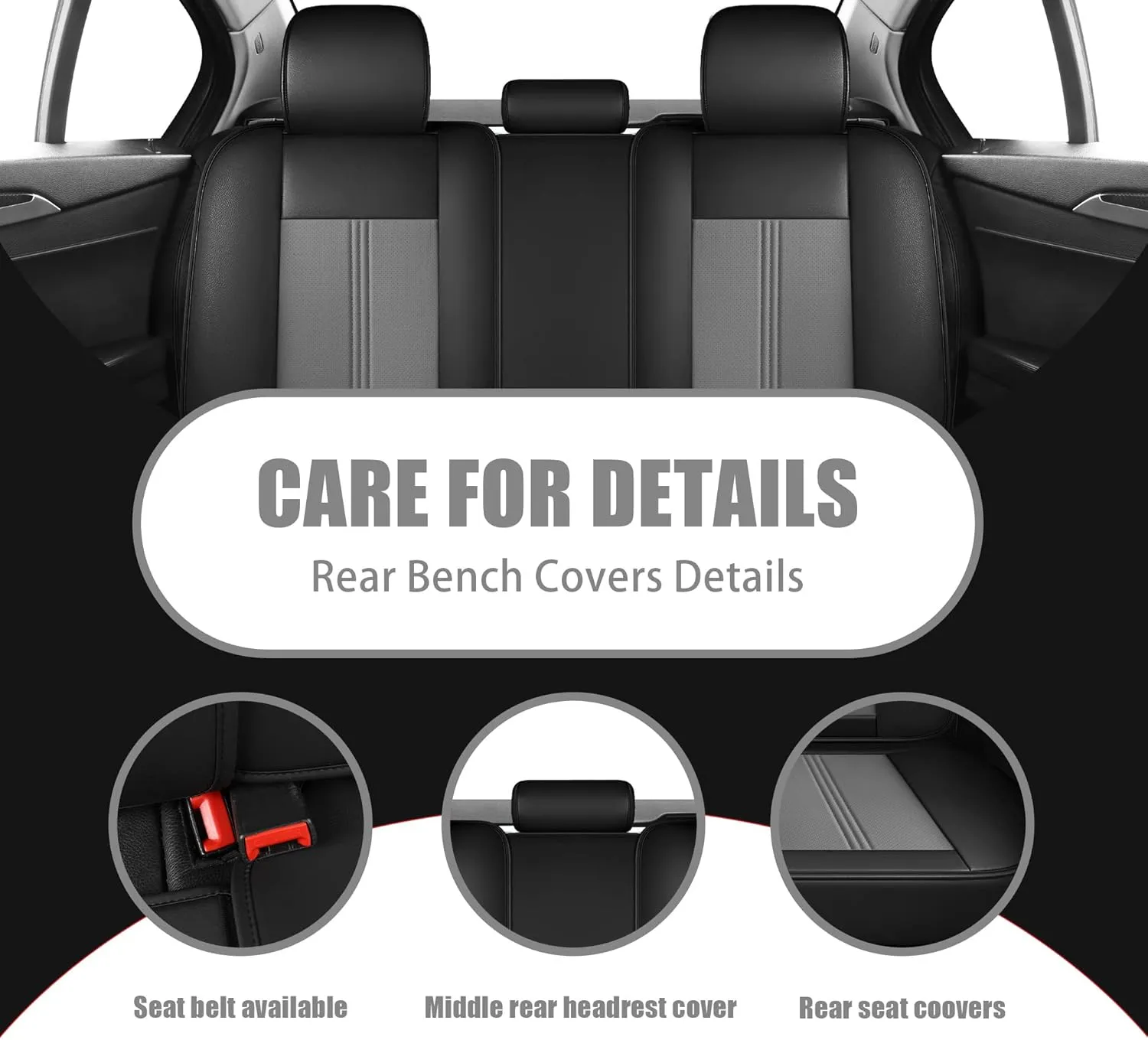 LINGVIDO Leather Car Seat Covers, Breathable Automotive Cover Cushion Accessories for Cars & SUV Truck Universal Fit Set(Grey Front Set)