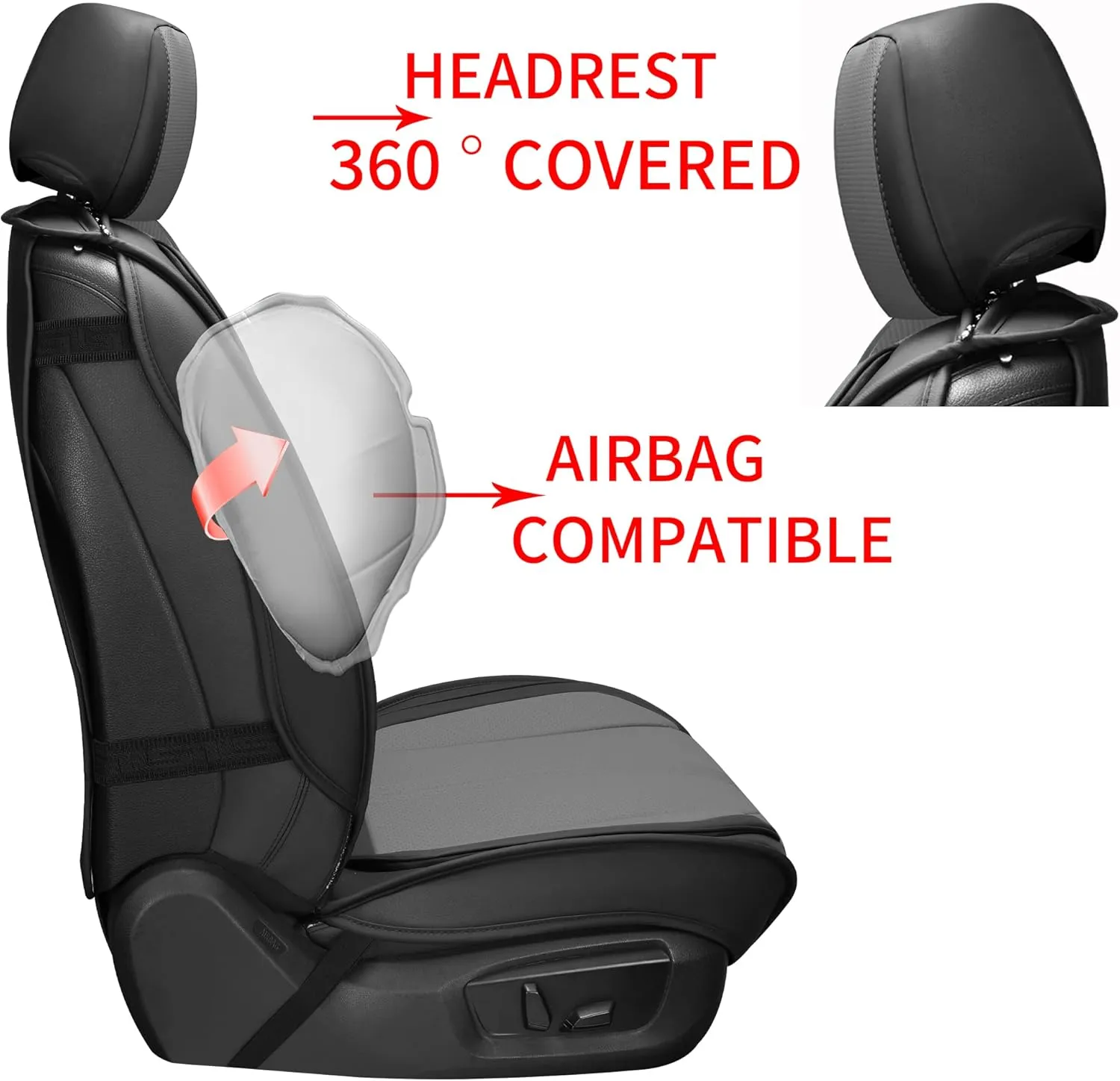 LINGVIDO Leather Car Seat Covers, Breathable Automotive Cover Cushion Accessories for Cars & SUV Truck Universal Fit Set(Grey Front Set)