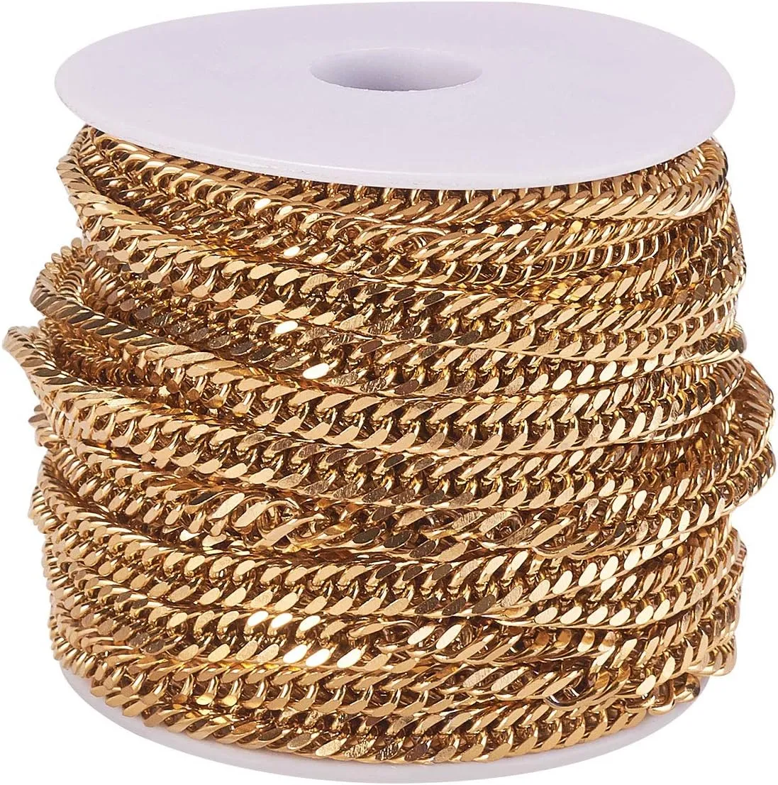 LiQunSweet 32.8 Ft(10 Meters) Stainless Steel Gold Plated 7x4.5mm Link Twist Curb Chains with Spool Bulk for Women Men Jewelry Making Bag Eyeglass Strap Chain Accessories