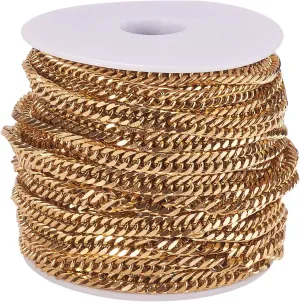 LiQunSweet 32.8 Ft(10 Meters) Stainless Steel Gold Plated 7x4.5mm Link Twist Curb Chains with Spool Bulk for Women Men Jewelry Making Bag Eyeglass Strap Chain Accessories
