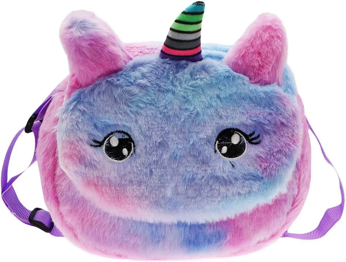 Little Girls Kids Toddler Unicorn Fuzzy Plush Crossbody Purse Rainbow Faux Fur Wallet Handbag