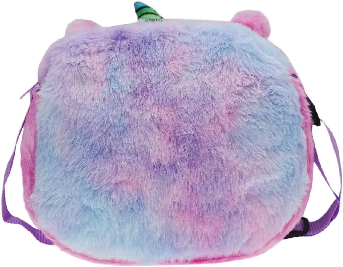 Little Girls Kids Toddler Unicorn Fuzzy Plush Crossbody Purse Rainbow Faux Fur Wallet Handbag