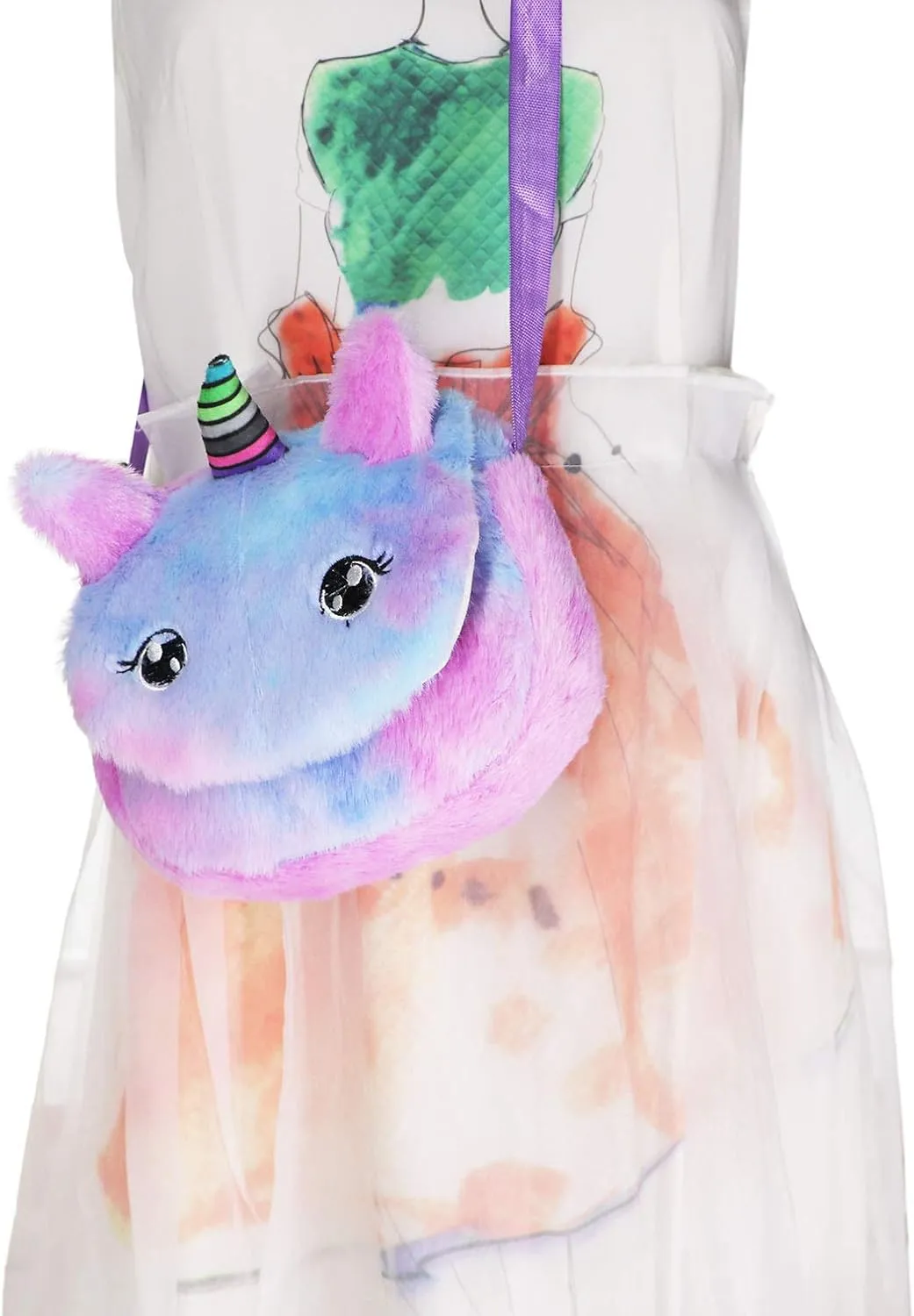 Little Girls Kids Toddler Unicorn Fuzzy Plush Crossbody Purse Rainbow Faux Fur Wallet Handbag