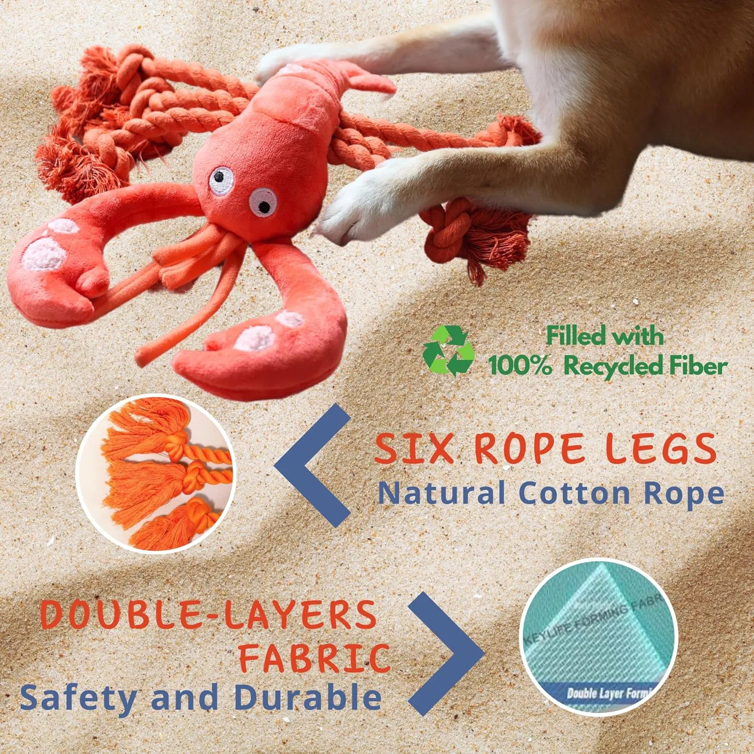 Lobster Dog Toys, Large Squeaky Plush Tug of War Dog Toys for Puppy, Small, Medium, Large Dogs