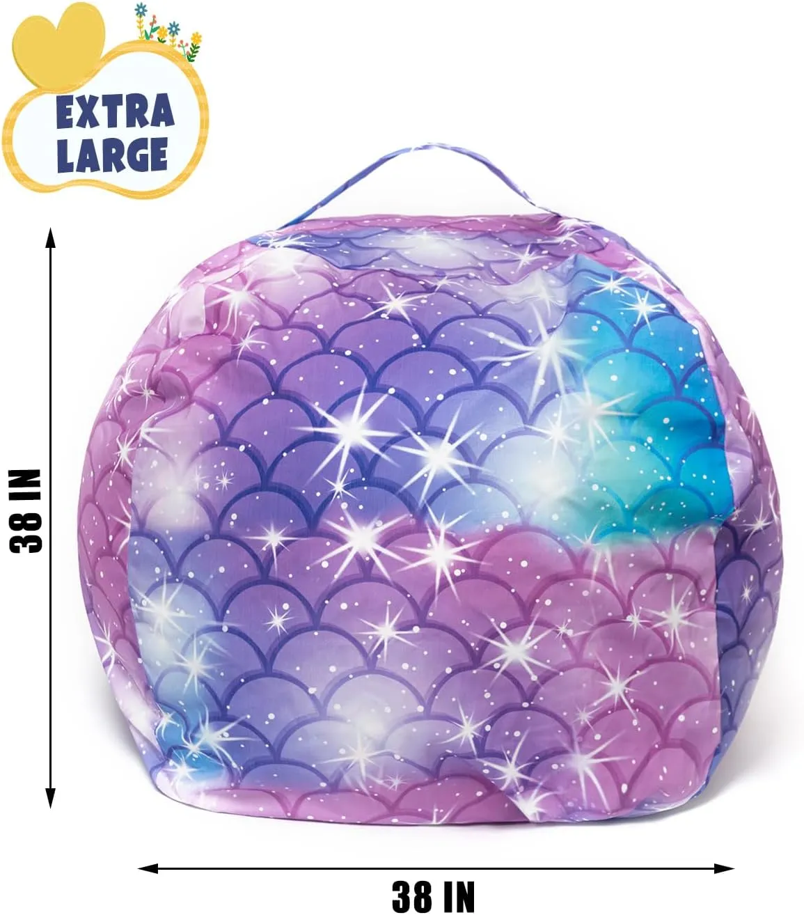 LOLOMLO Stuffed Animal Storage Bean Bag Chair Cover, Hold Kids Plush Toys Blankets Towels Beanbag (Cover Only), Floor Circle Stuff Sit Seat Sofa with YKK Zipper, Extra Large 38", Classic Mermaid
