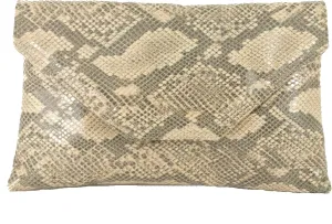 LONI Womens Stylish Large Envelope Faux Snakeskin Clutch Bag/Shoulder Bag