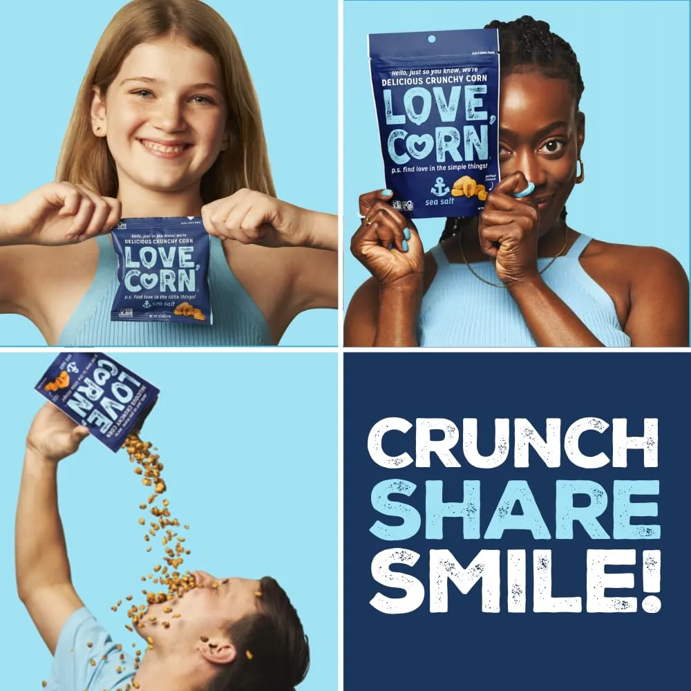 LOVE CORN Sea Salt 0.7oz x 20 Bags - Delicious Crunchy Corn - Healthy Family Snacks - Gluten Free, Kosher, NON-GMO - Alternative for Chips, Nuts, Crackers & Pretzels - Perfect for Charcuterie Boards