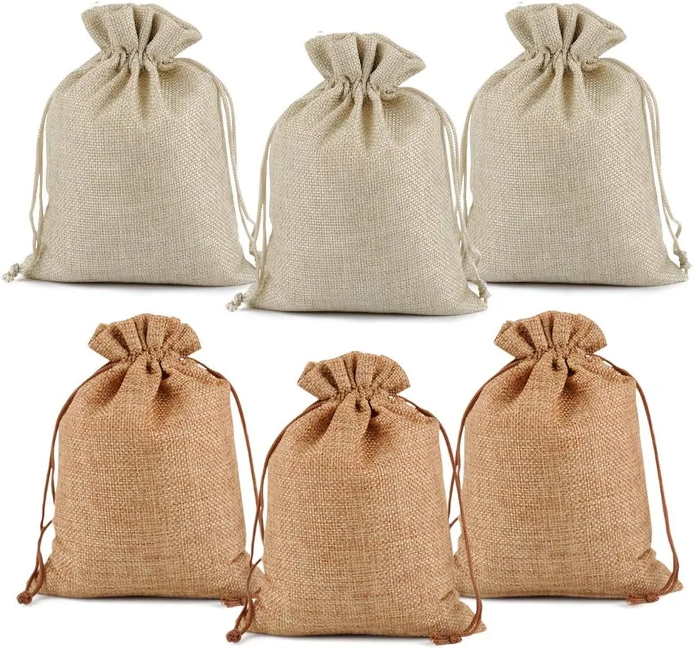 Lucky Monet 25/50/100PCS Burlap Gift Bags Wedding Hessian Jute Bags Linen Jewelry Pouches with Drawstring for Birthday, Party, Wedding Favors, Present, Art and DIY Craft (100Pcs, Cream, 5” x 7”)