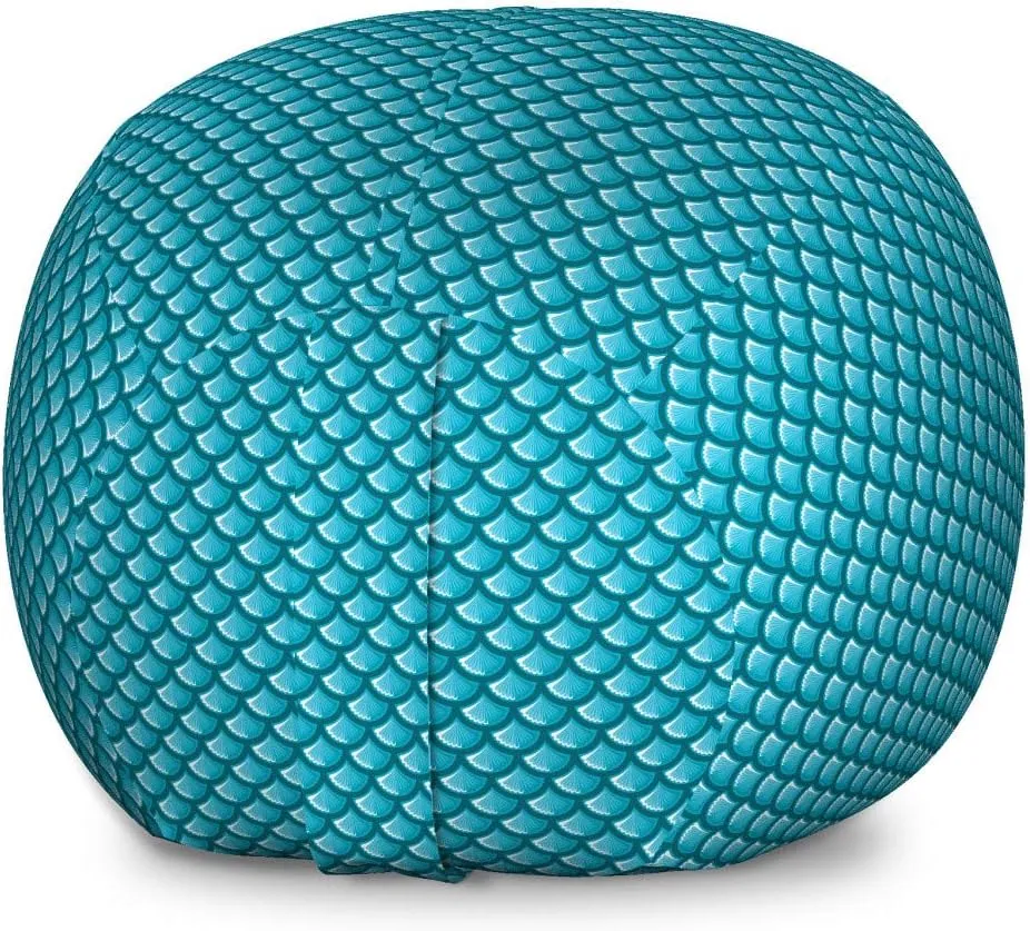 Lunarable Blue Storage Toy Bag Chair, River Fish Scales Pattern Mermaid Shells Ocean Life Nautical Inspiration, Stuffed Animal Organizer Washable Bag, Large Size, Blue White