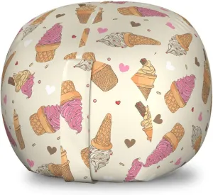 Lunarable Ice Cream Storage Toy Bag Chair, Delicious Refreshing Snacks Colorful Hearts Dots Dairy Product, Stuffed Animal Organizer Washable Bag, Small Size, Multicolor