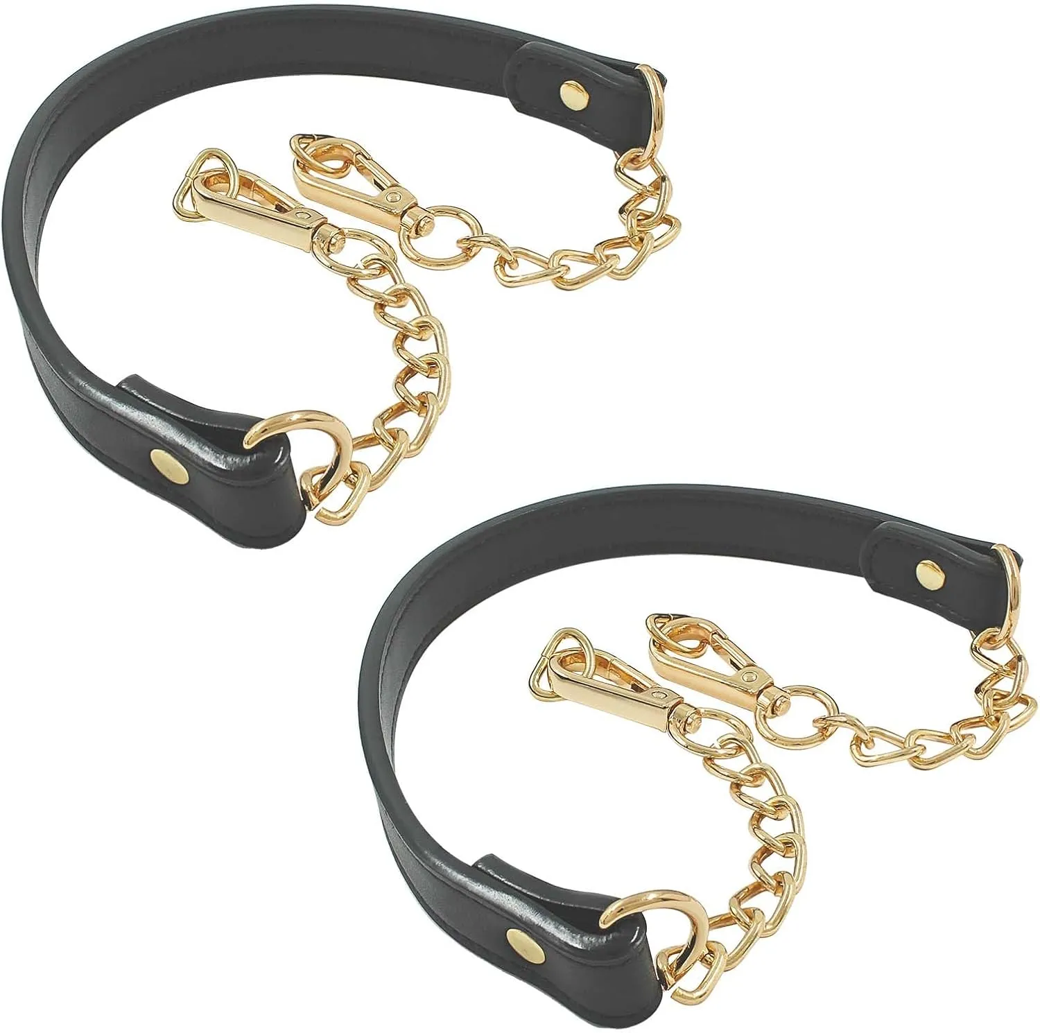 Luomorgo 2 Pcs Metal Chain Handles Strap, Black PU Leather Purse Strap Replacement, Long Handbags Chain Handles for Shoulder Bags, Clutch Purse DIY Crafts (Gold, 22.8" Length)