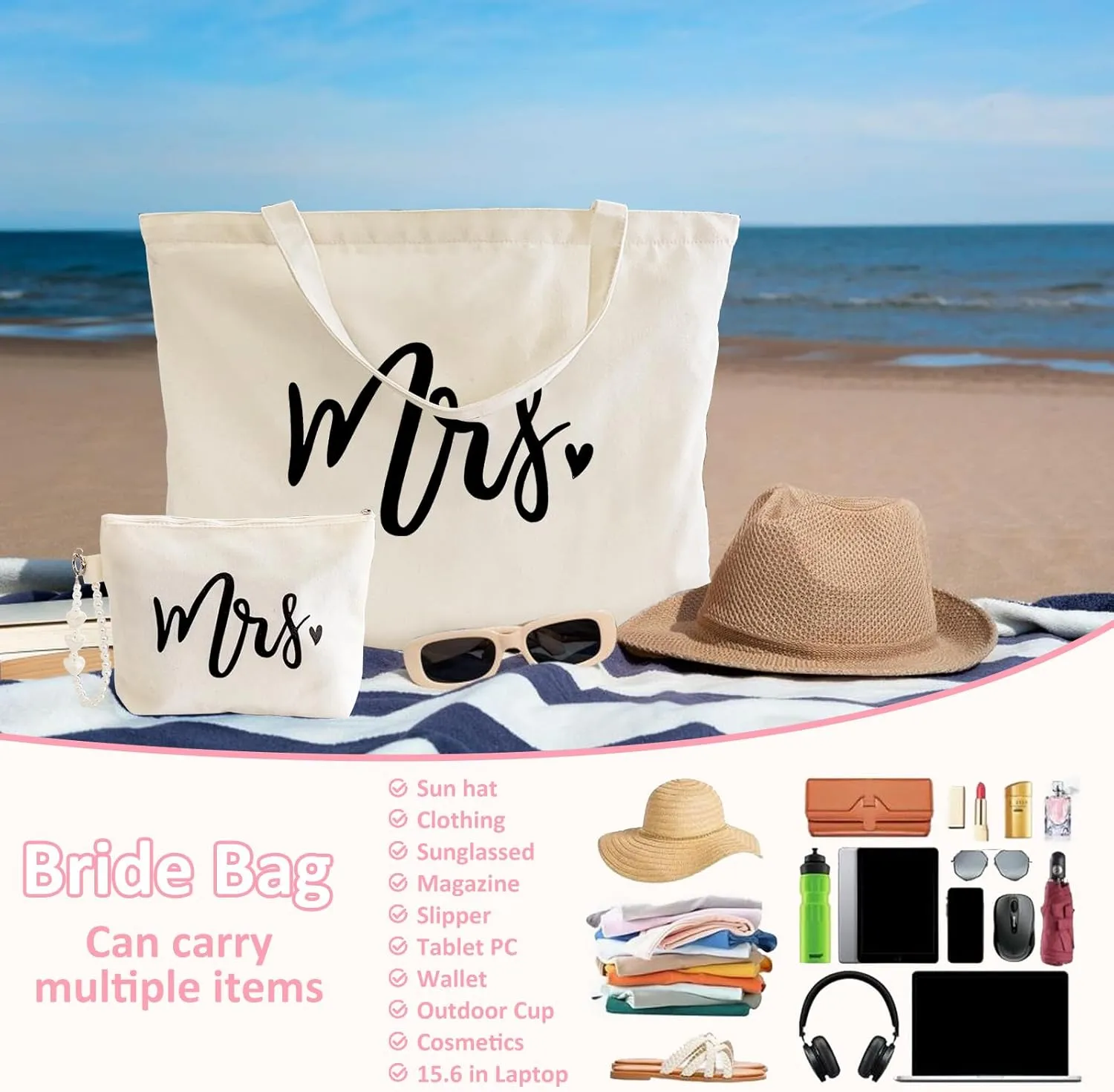Lutto Canvas Bag with Zip Pocke - Wedding Engagement Bachelorette Birthday Mothers Day Gifts for Women