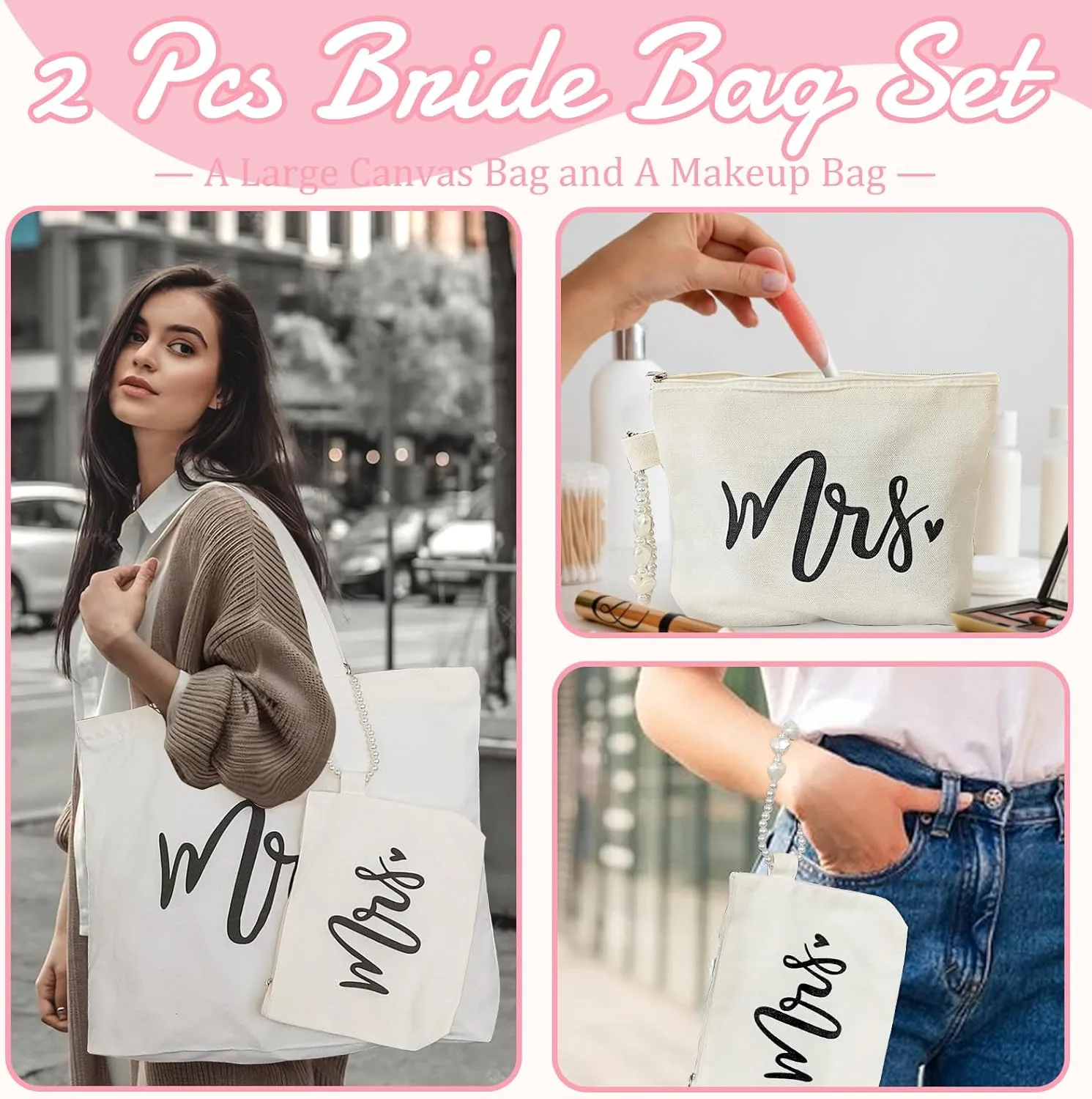 Lutto Canvas Bag with Zip Pocke - Wedding Engagement Bachelorette Birthday Mothers Day Gifts for Women
