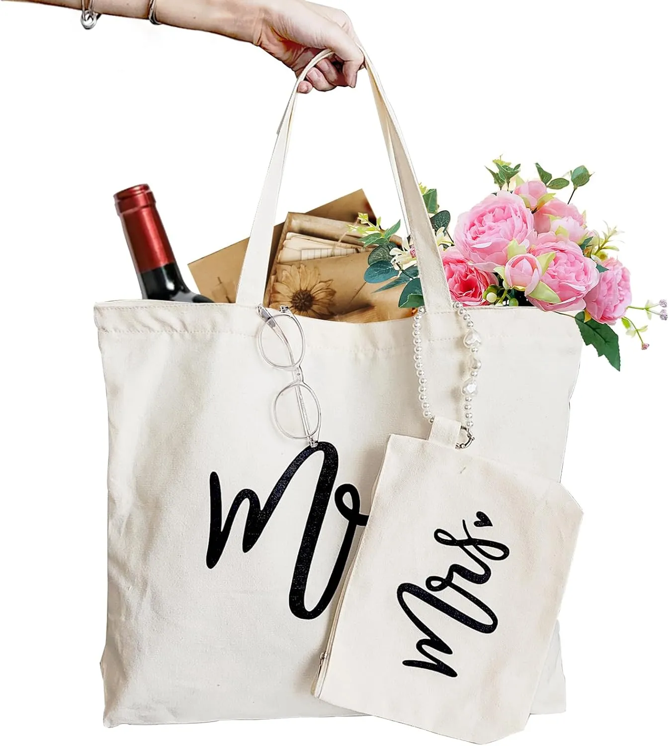 Lutto Canvas Bag with Zip Pocke - Wedding Engagement Bachelorette Birthday Mothers Day Gifts for Women