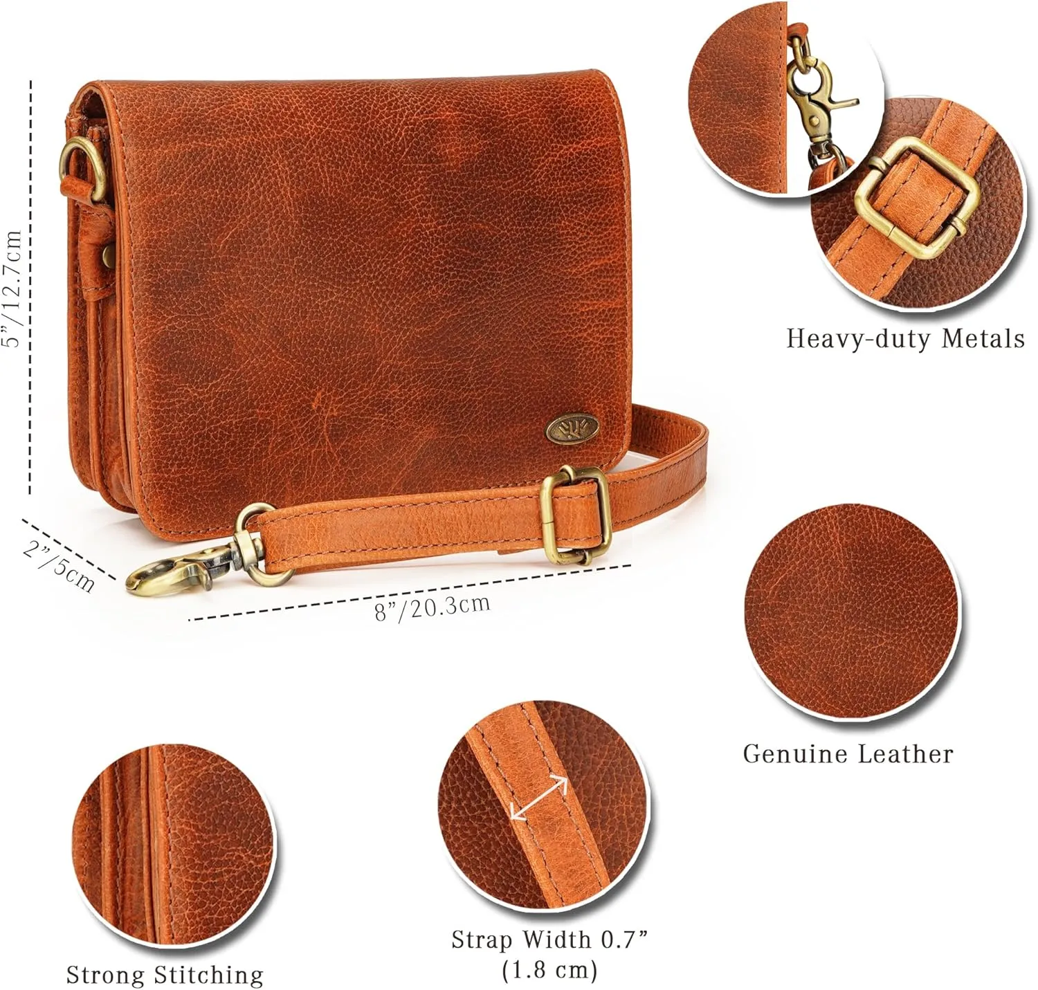 LUXEORIA Genuine Leather Crossbody Bags for Women, Small Travel Purses, Mobile & Credit Card Pockets with Adjustable Strap