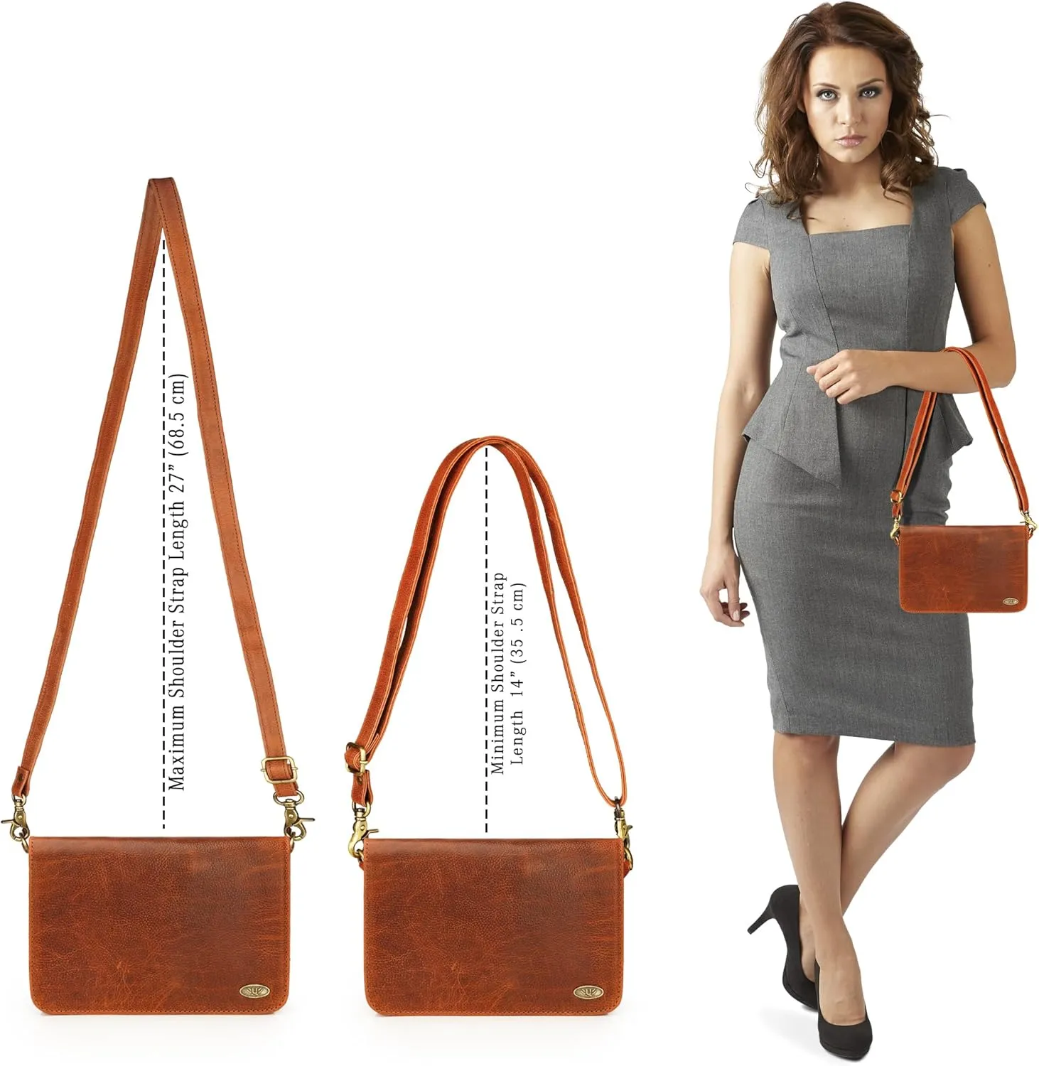 LUXEORIA Genuine Leather Crossbody Bags for Women, Small Travel Purses, Mobile & Credit Card Pockets with Adjustable Strap