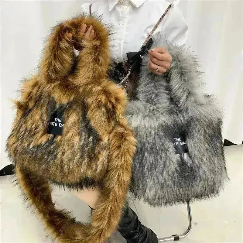 Luxury Faux Fur Gradient Tote Bag