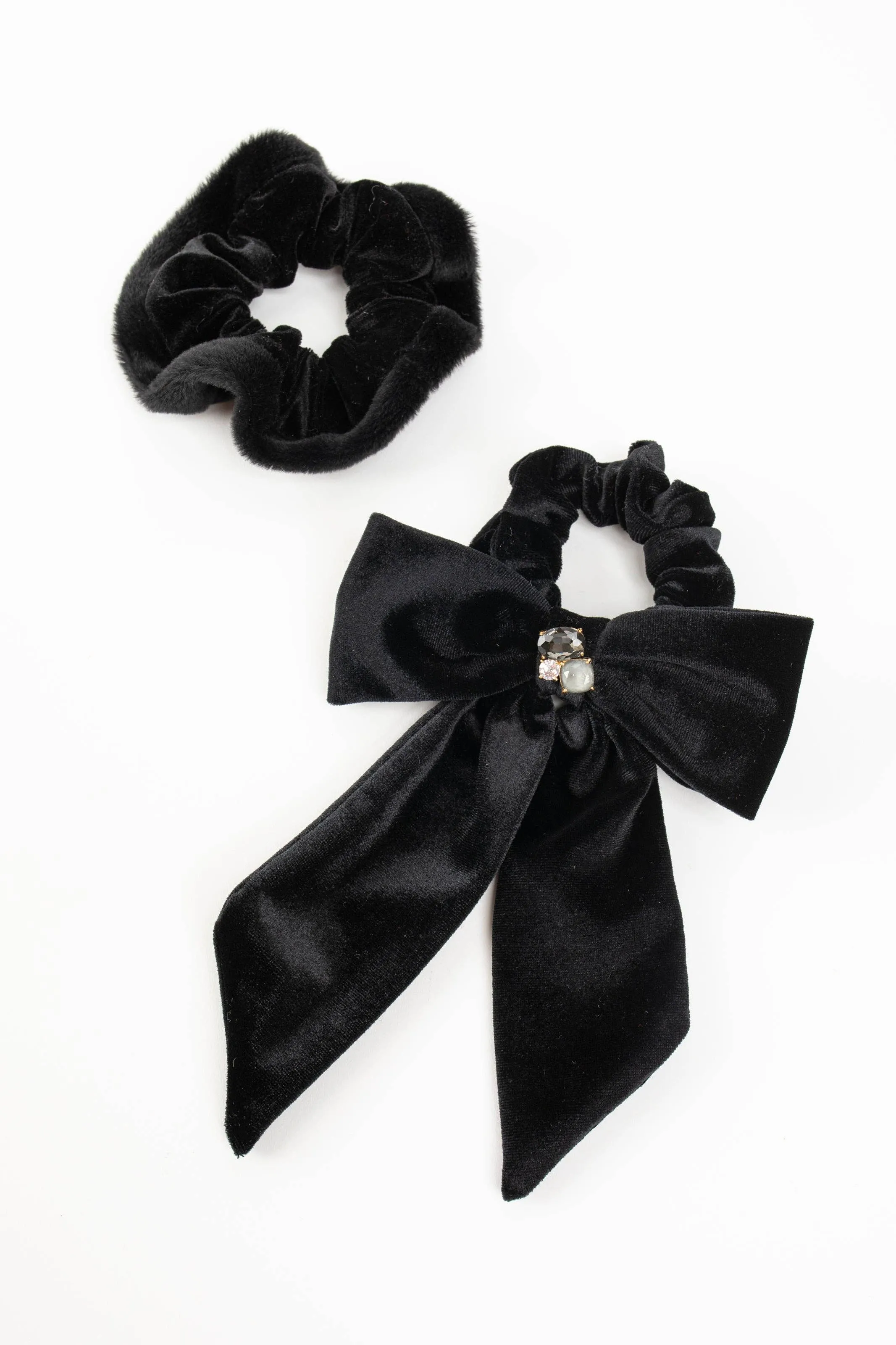 Lydia Velvet Bow Scrunchie Pair: Red