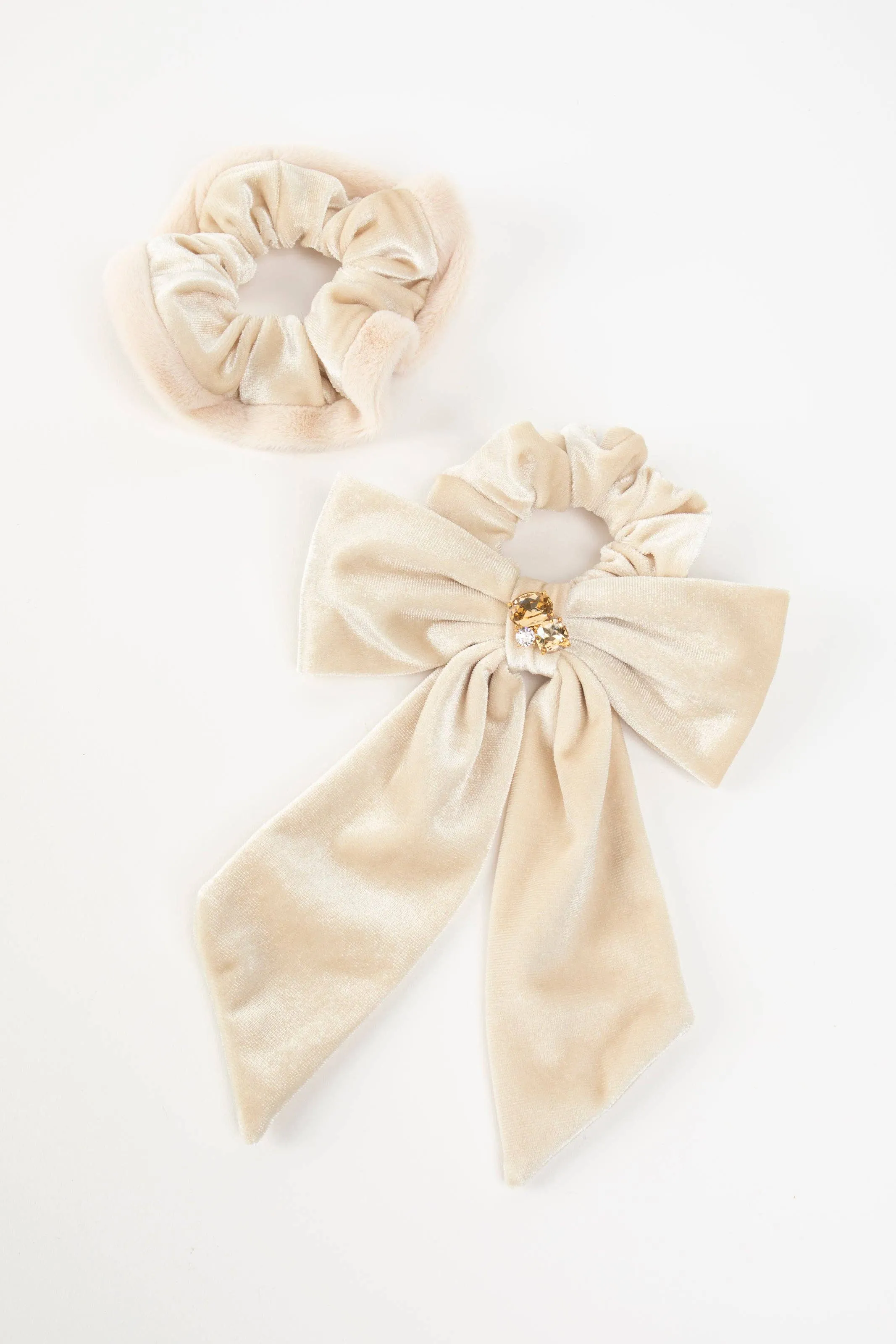 Lydia Velvet Bow Scrunchie Pair: Red