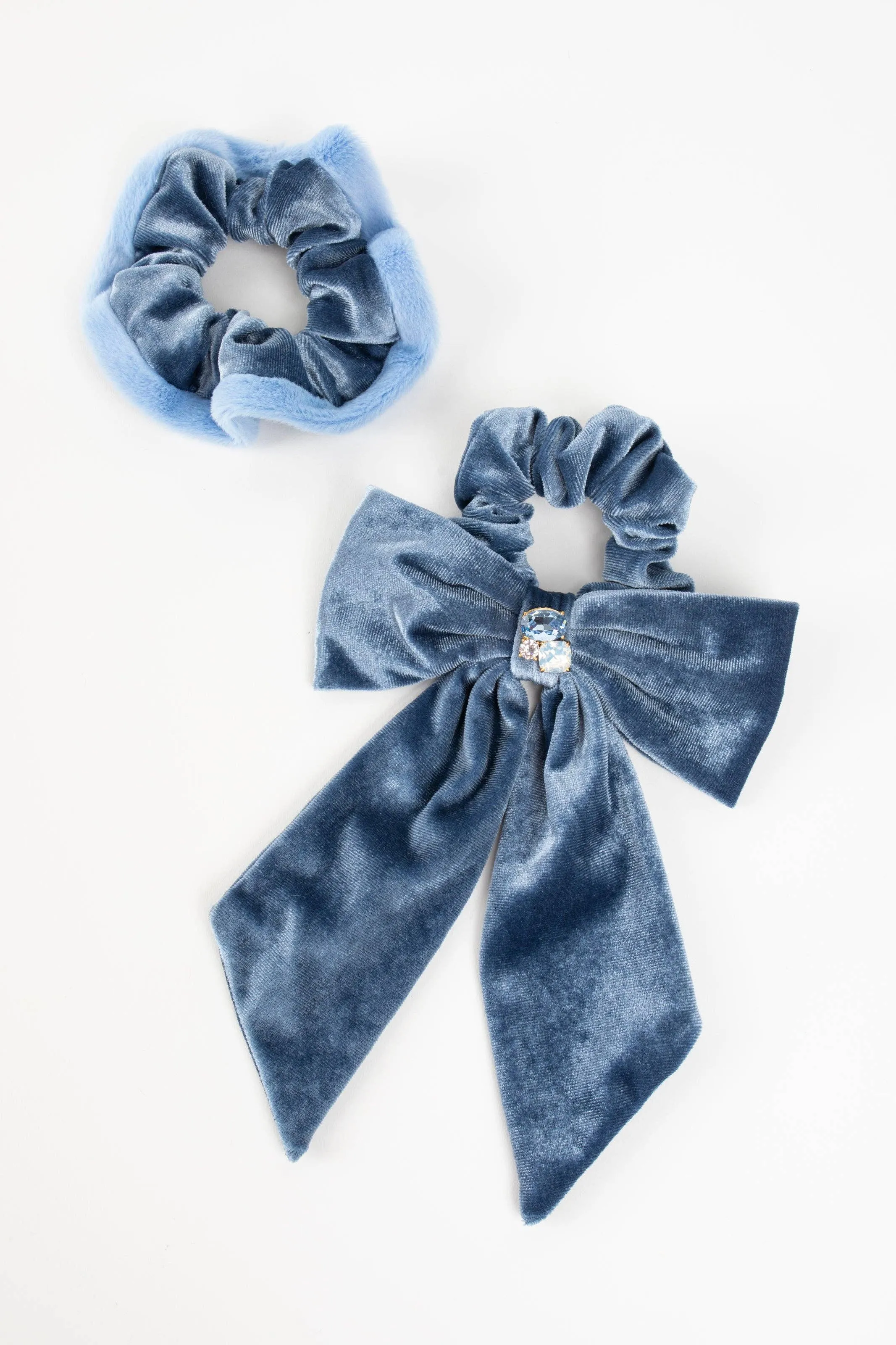 Lydia Velvet Bow Scrunchie Pair: Red