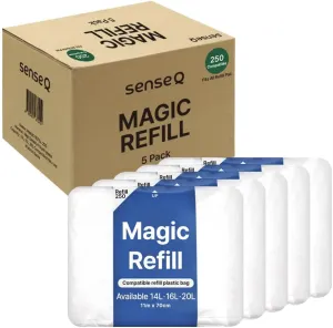 Magic Refill Bag 250, 5 Pack, Diaper Pail Refills Bag with Odor Control, Compatible with Pet Waste, Adult & Baby Diaper Pail, Features Continuous Bag Refill. (5)