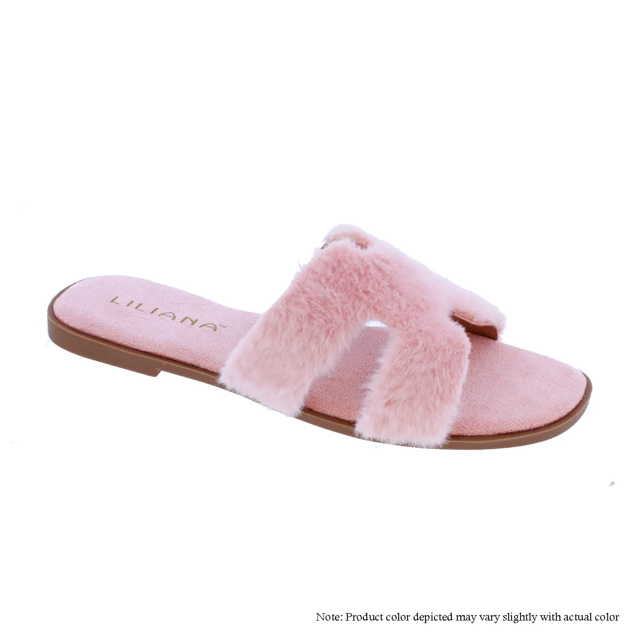 MANDY-3 FAUX FUR H-BAND FLAT SANDAL SLIPPER
