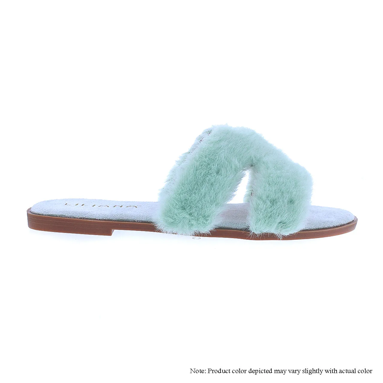 MANDY-3 FAUX FUR H-BAND FLAT SANDAL SLIPPER