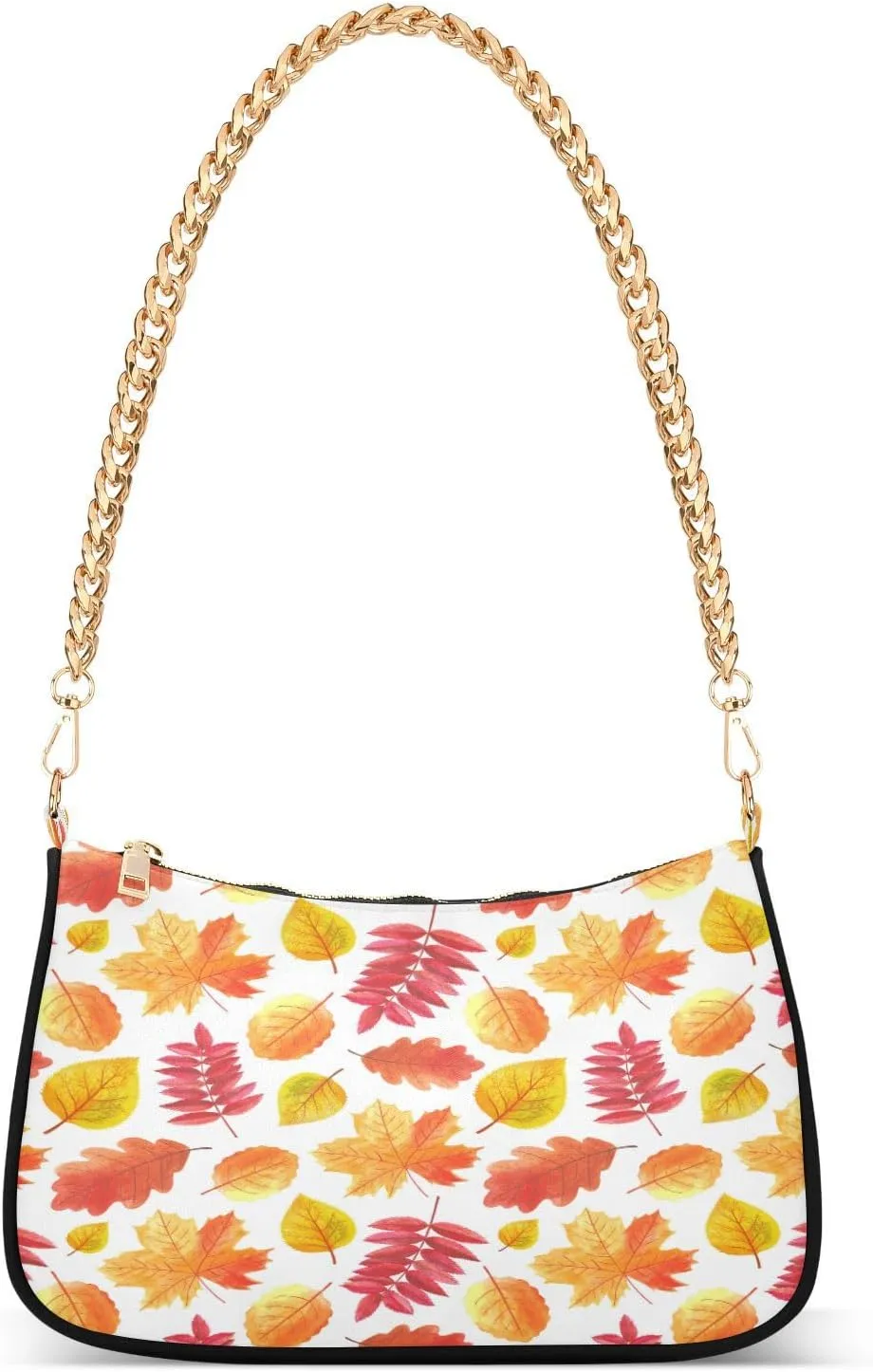 Maple Oak Birch Yellow Leaf Womens Shoulder Bag for Women Girls Hobo Tote Handbag Gold Chain Crossbody Bag with Zipper Clutch Purse Handbags