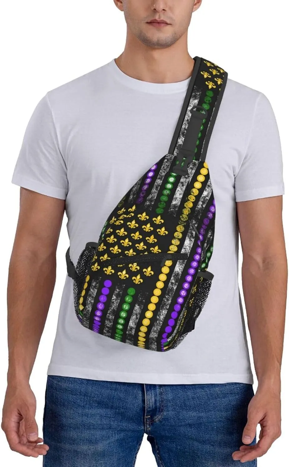 Mardi Gras American Flag Carnival Celebration Sling Bag Crossbody Bag Casual Chest Bags Travel Shoulder Backpack