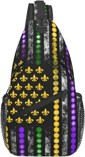 Mardi Gras American Flag Carnival Celebration Sling Bag Crossbody Bag Casual Chest Bags Travel Shoulder Backpack