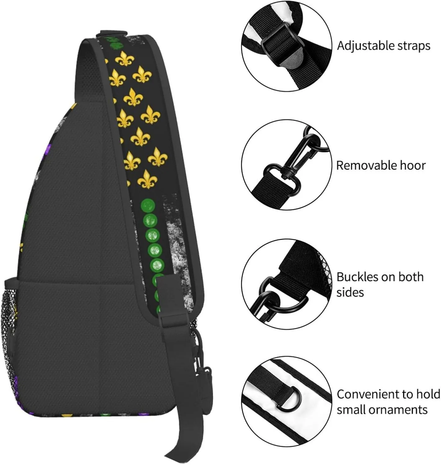 Mardi Gras American Flag Carnival Celebration Sling Bag Crossbody Bag Casual Chest Bags Travel Shoulder Backpack