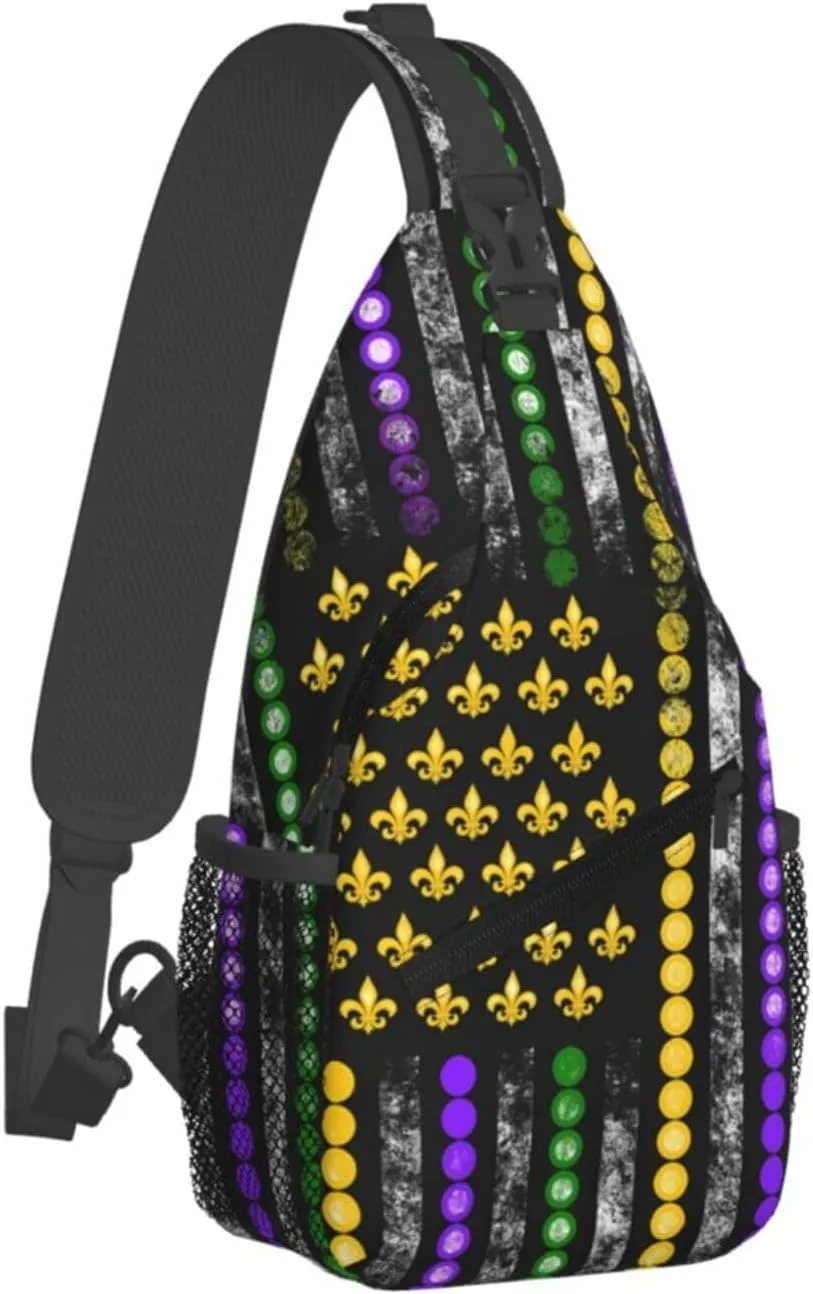 Mardi Gras American Flag Carnival Celebration Sling Bag Crossbody Bag Casual Chest Bags Travel Shoulder Backpack