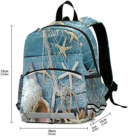 Maritime Souvenir Beach Seashell Child Backpack with Safety Leash Harness for Toddlers Rustic Blue Wood Starfish Kindergarten Schoolbag Preschool Nursery Travel Bag for Kids Boys Girls 3-8 Years