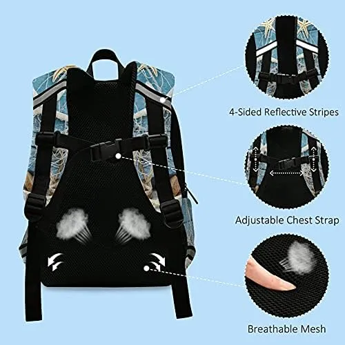 Maritime Souvenir Beach Seashell Child Backpack with Safety Leash Harness for Toddlers Rustic Blue Wood Starfish Kindergarten Schoolbag Preschool Nursery Travel Bag for Kids Boys Girls 3-8 Years